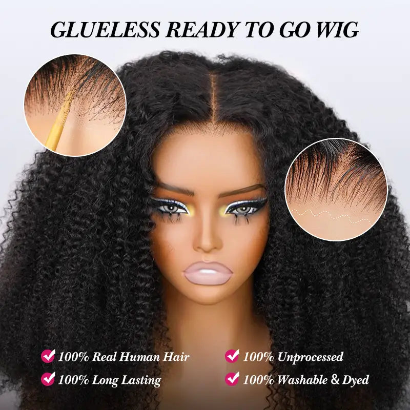 Kinky Curly 4x4 Glueless Wear & Go Wig Pre-Cut Human Hair Lace