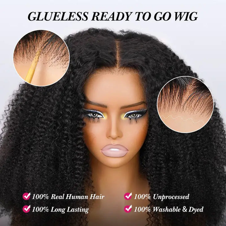 Kinky Curly 4x4 Glueless Wear & Go Wig Pre-Cut Human Hair Lace