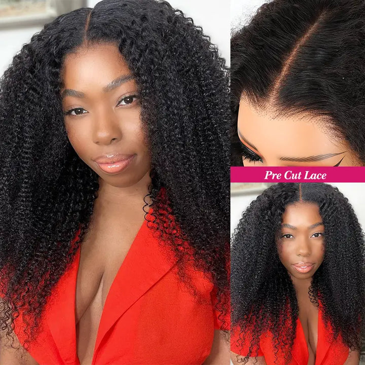 Kinky Curly 4x4 Glueless Wear & Go Wig Pre-Cut Human Hair Lace