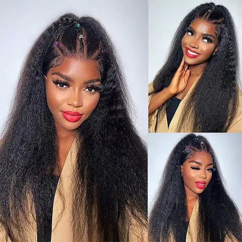 Cheveux humains crépus lisses 13x4 HD Lace Front 
