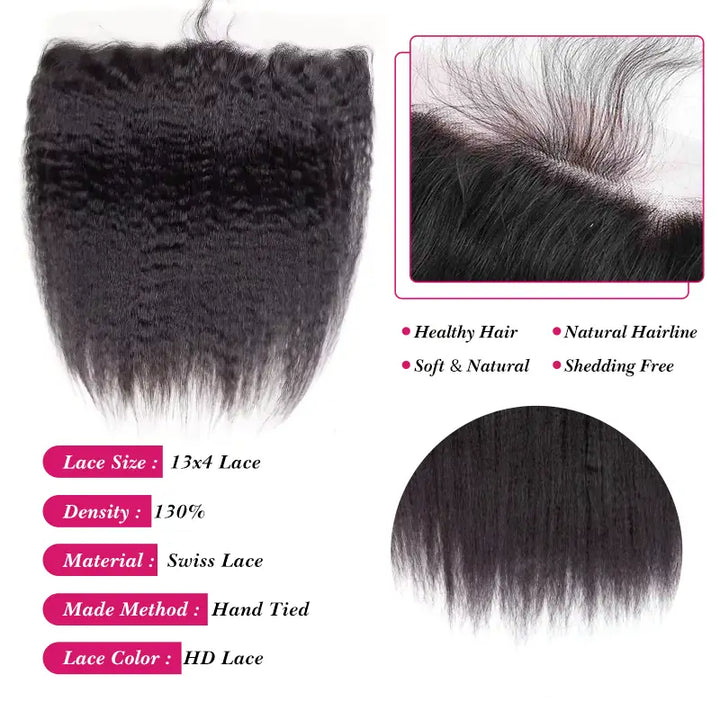 Cheveux humains crépus lisses 13x4 HD Lace Front 