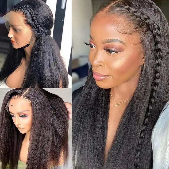 Kinky Straight 13x4 Lace Front Human Hair Wigs for Women