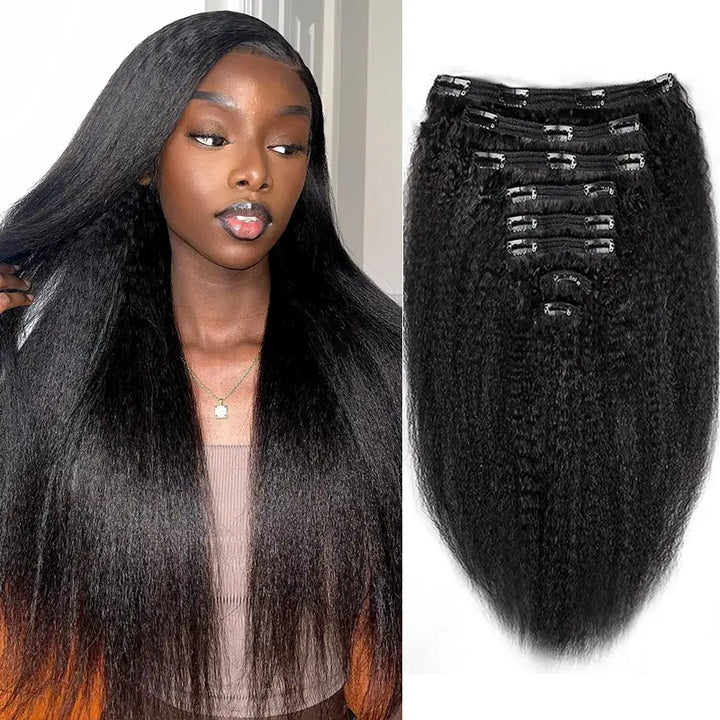 Extensiones de cabello humano liso y rizado con clip, 8 unidades por juego, de cabello humano real y grueso. 