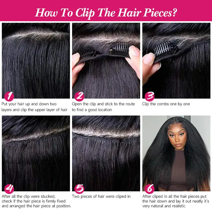 Extensiones de cabello humano liso y rizado con clip, 8 unidades por juego, de cabello humano real y grueso. 
