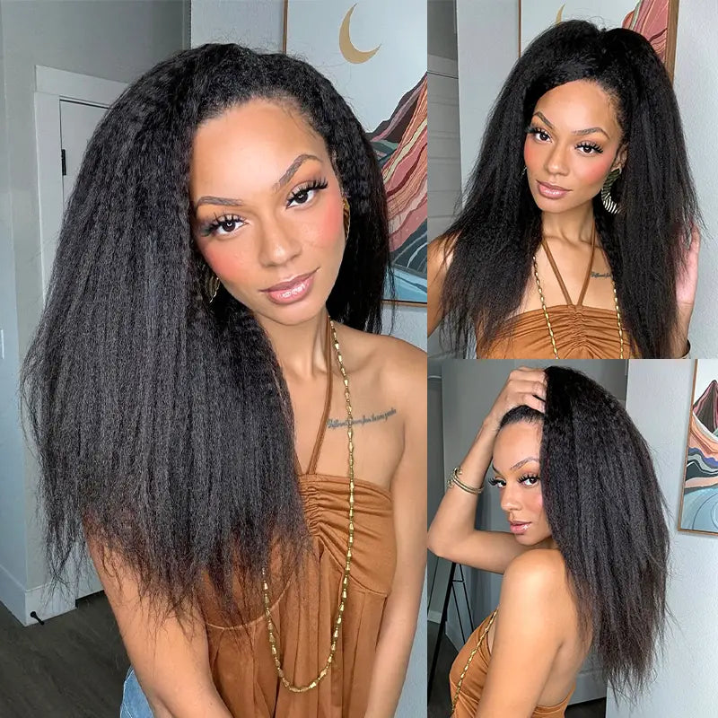 3 In 1 Half Wig Kinky Straight Glueless Install Half Wig With Adjustable String Beginner Friendly
