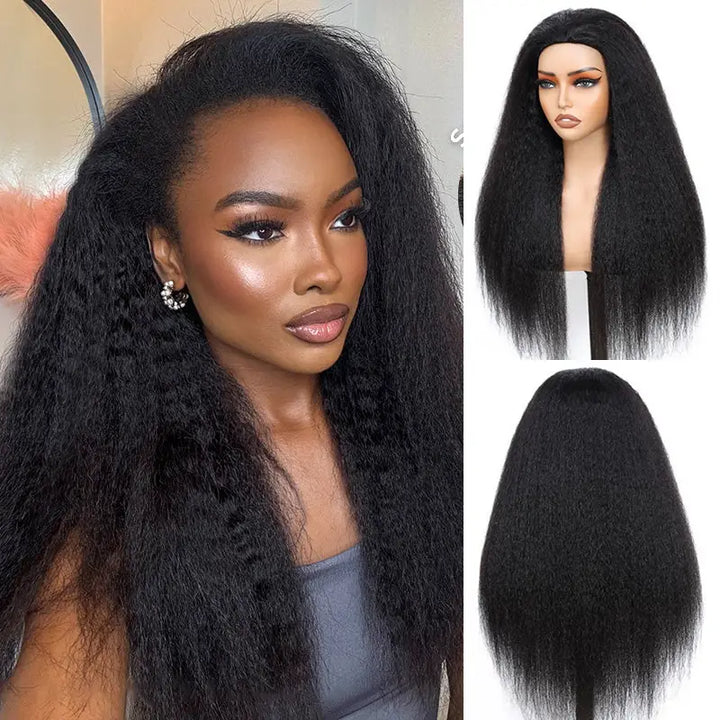 3 In 1 Half Wig Kinky Straight Glueless Install Half Wig With Adjustable String Beginner Friendly