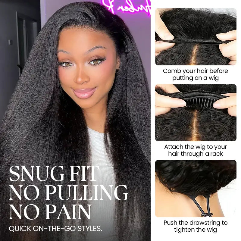 3 In 1 Half Wig Kinky Straight Glueless Install Half Wig With Adjustable String Beginner Friendly