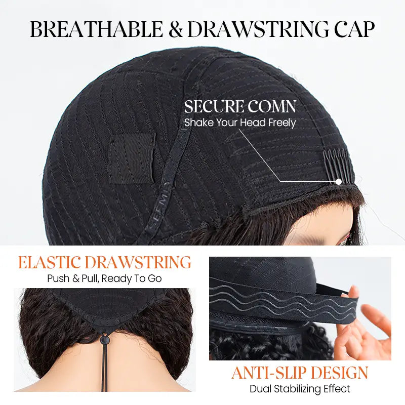 3 In 1 Half Wig Kinky Straight Glueless Install Half Wig With Adjustable String Beginner Friendly