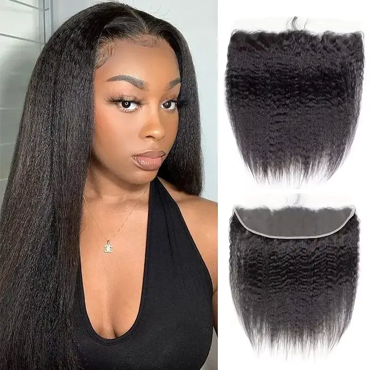 Cabello humano liso y rizado con encaje frontal transparente de 13x4 