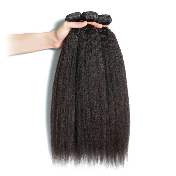 Kinky Straight 4 Bundles with 13X4 Transparent Lace Frontal Glueless Natural Look
