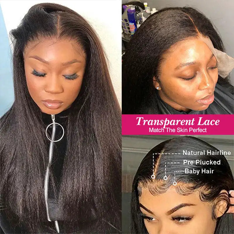 Kinky Straight 13x4 Lace Front Human Hair Wigs for Women