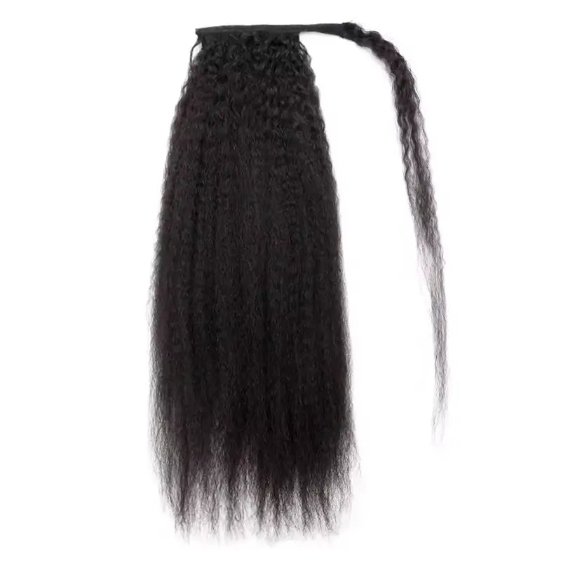 Queue de cheval crépue et lisse avec extensions de cheveux tissés, postiches à enrouler 