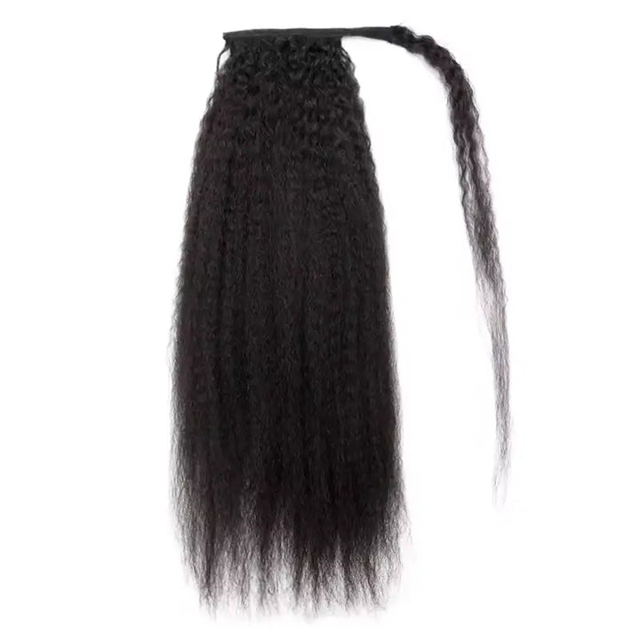 Queue de cheval crépue et lisse avec extensions de cheveux tissés, postiches à enrouler 
