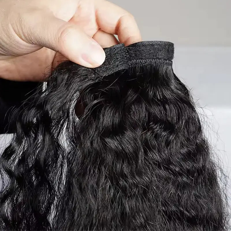 Queue de cheval crépue et lisse avec extensions de cheveux tissés, postiches à enrouler 