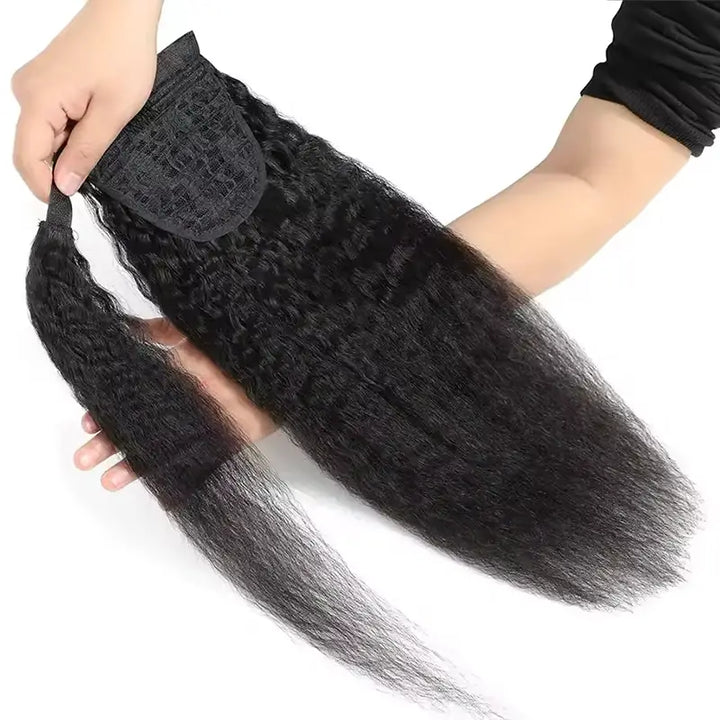 Queue de cheval crépue et lisse avec extensions de cheveux tissés, postiches à enrouler 