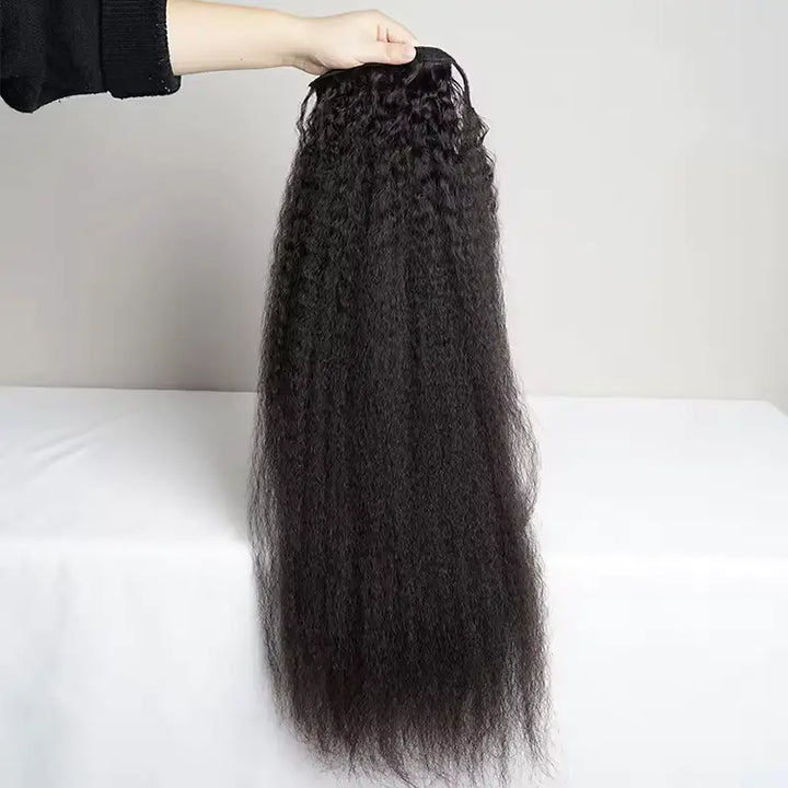 Queue de cheval crépue et lisse avec extensions de cheveux tissés, postiches à enrouler 
