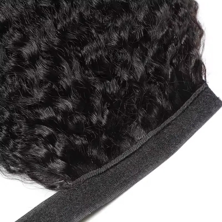 Queue de cheval crépue et lisse avec extensions de cheveux tissés, postiches à enrouler 
