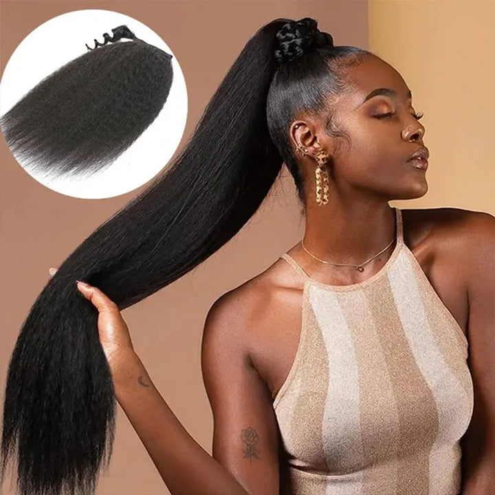 Queue de cheval crépue et lisse avec extensions de cheveux tissés, postiches à enrouler 