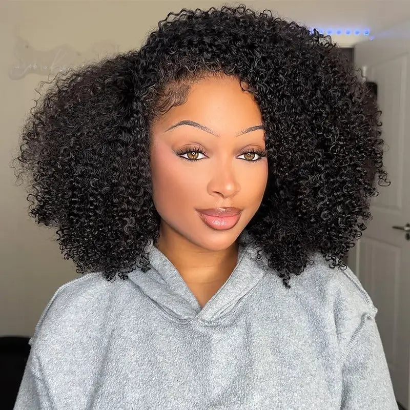 Kinky Curly Glueless Half Wig With Drawstring invisible Hairline Protective Style 3 in 1 Beginner Friendly Wig