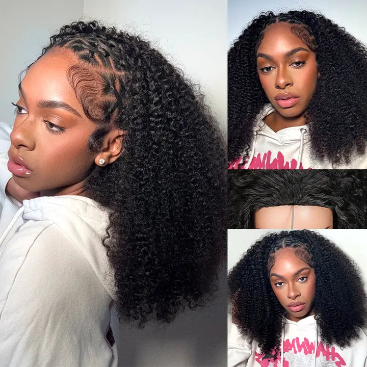 Kinky Curly Glueless Half Wig With Drawstring invisible Hairline Protective Style 3 in 1 Beginner Friendly Wig