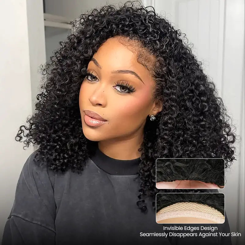 Kinky Curly Glueless Half Wig With Drawstring invisible Hairline Protective Style 3 in 1 Beginner Friendly Wig