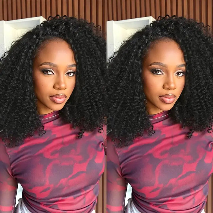 Kinky Curly Glueless Half Wig With Drawstring invisible Hairline Protective Style 3 in 1 Beginner Friendly Wig