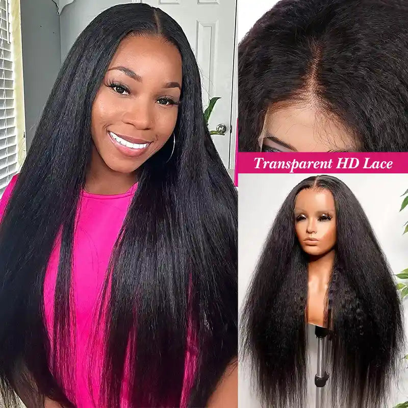 Kinky Straight 5x5 HD Lace Closure Human Hair With Pre-Bleached & Pre-Plucked