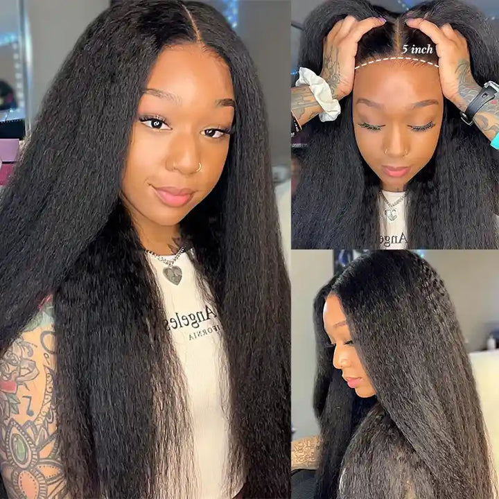 Kinky Straight 5x5 HD Lace Closure Human Hair With Pre-Bleached & Pre-Plucked