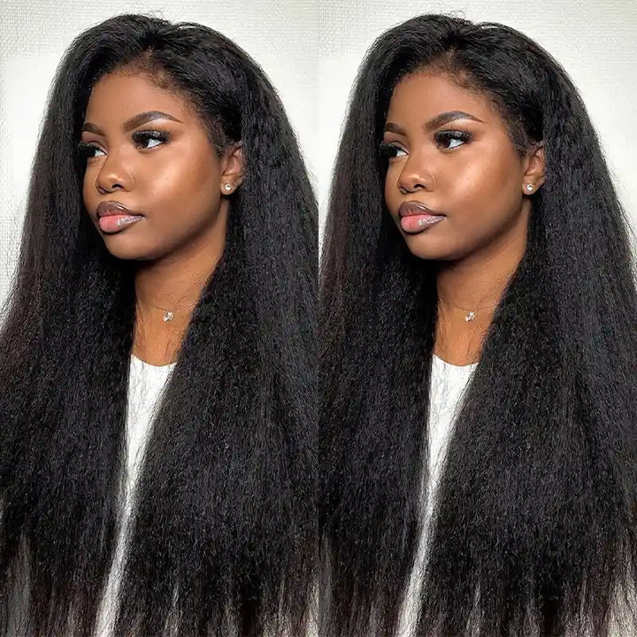 Super Natural Kinky Straight Invisi Snug Fit 13x4 HD Lace Frontal Bleached Knots Wig