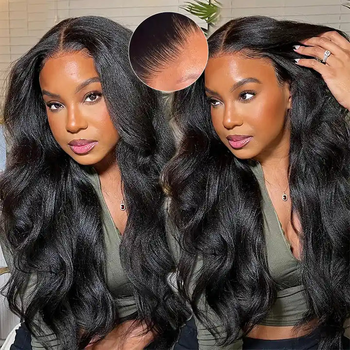 Super Natural Kinky Straight Invisi Snug Fit 13x4 HD Lace Frontal Bleached Knots Wig