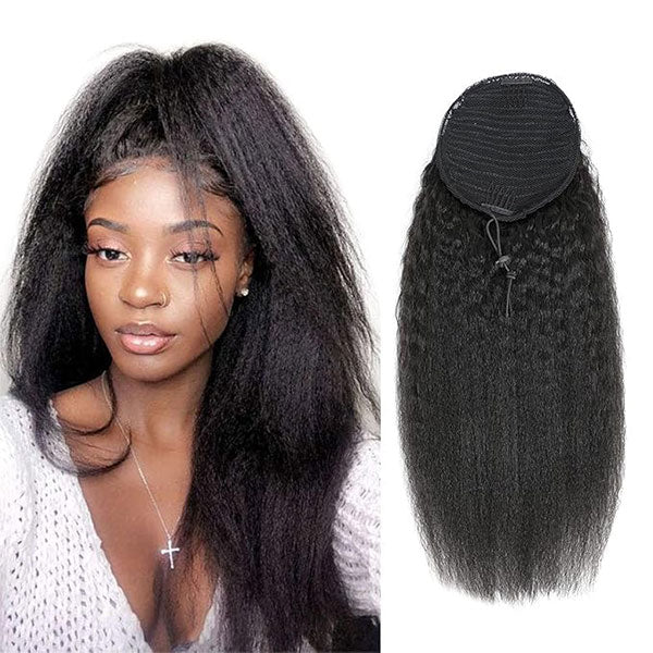 Kinky Straight Drawstring Ponytail Human Hair Extension For Women