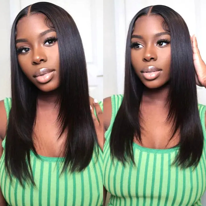 $119 = 2 Wigs | Pre-cut Layer 5x5 Lace Bob Wig Straight Wig & Salt And Pepper Wig With Bang
