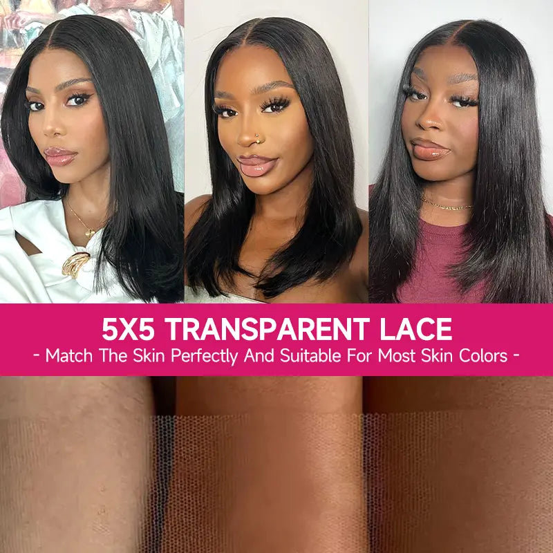 $119 = 2 Wigs | Pre-cut Layer 5x5 Lace Bob Wig Straight Wig & Salt And Pepper Wig With Bang