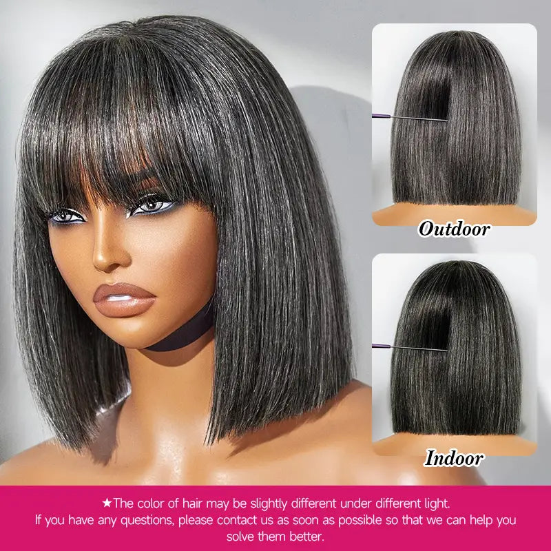 $119 = 2 Wigs | Pre-cut Layer 5x5 Lace Bob Wig Straight Wig & Salt And Pepper Wig With Bang