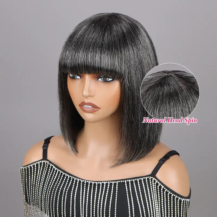 $119 = 2 Wigs | Pre-cut Layer 5x5 Lace Bob Wig Straight Wig & Salt And Pepper Wig With Bang