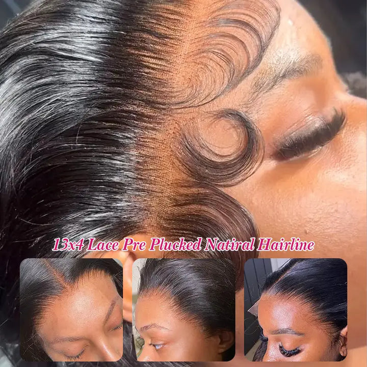 Peluca de cabello humano liso con encaje frontal transparente de 13 x 4 