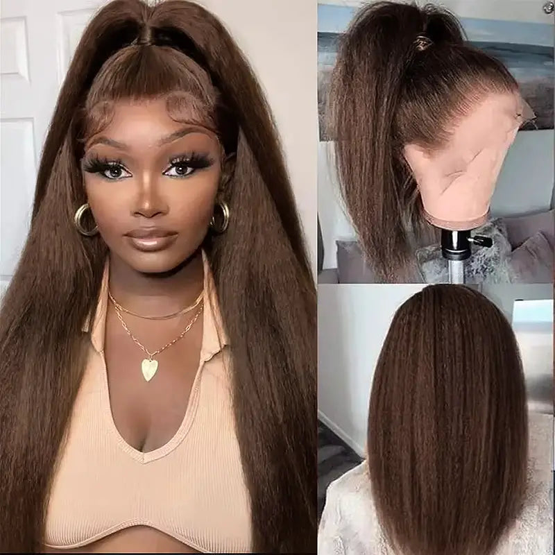 Peluca de cabello humano liso con encaje frontal transparente de 13 x 4 