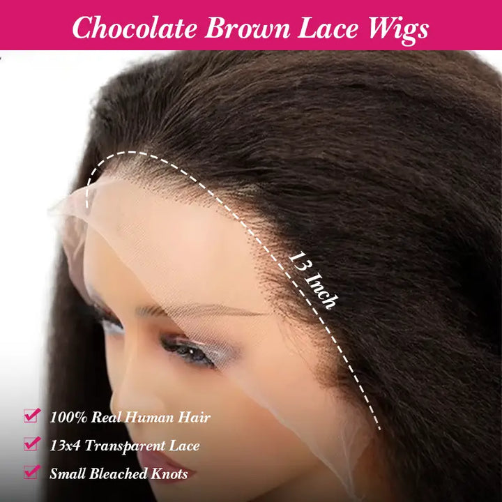 Peluca de cabello humano liso con encaje frontal transparente de 13 x 4 