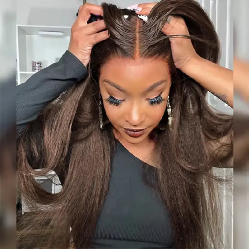 Peluca de cabello humano liso con encaje frontal transparente de 13 x 4 