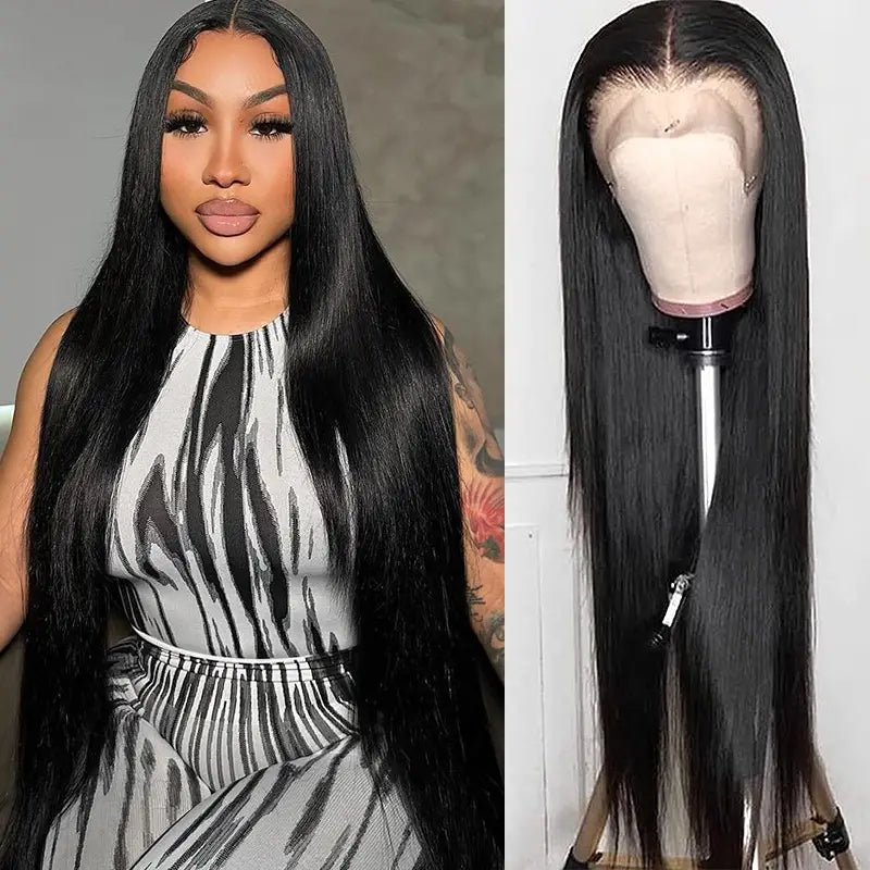 Peluca de cabello humano liso con encaje frontal transparente de 13 x 4 