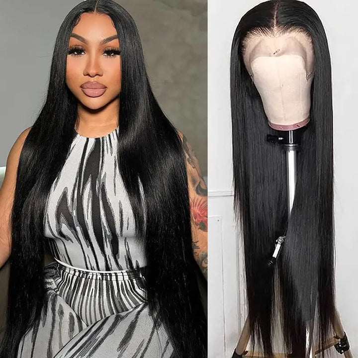 Peluca de cabello humano liso con encaje frontal transparente de 13 x 4 