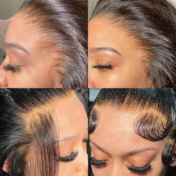 Peluca de cabello humano liso con encaje frontal transparente de 13 x 4 