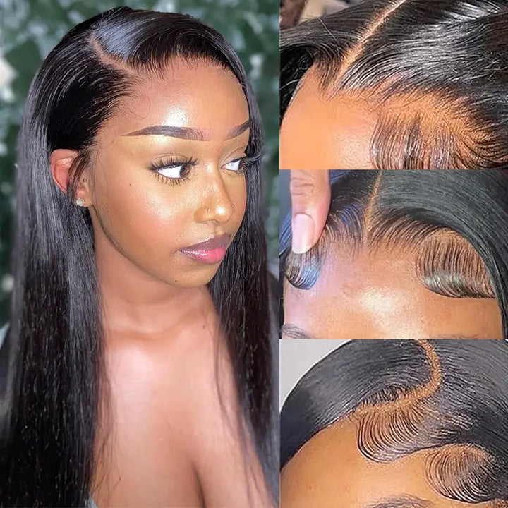 Peluca de cabello humano liso con encaje frontal transparente de 13 x 4 