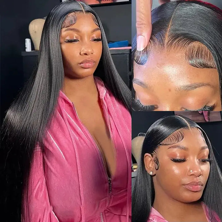 Peluca de cabello humano liso con encaje frontal transparente de 13 x 4 