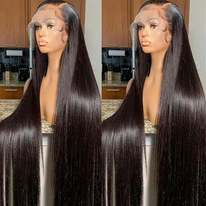 Peluca de cabello humano liso con encaje frontal transparente de 13 x 4 