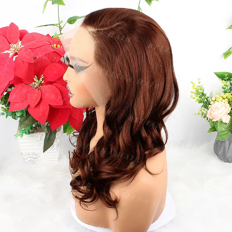 Perruque Lace Front 13x4 Ocean Wave Cheveux bruns rougeâtres 