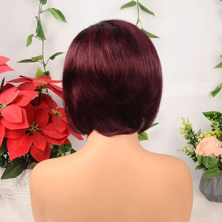 Ombre 1B/99J Pixie Cut Short Straight Human Hair 13x4 Transparent Lace Front Wig
