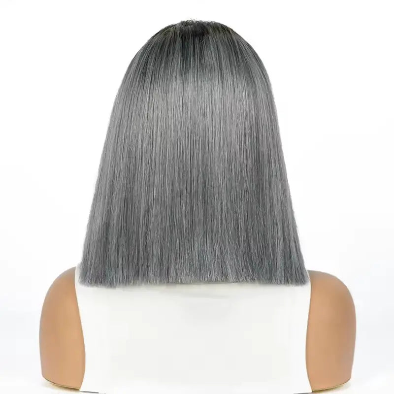 Ombre 1B Gray Straight Hair 2x6 Lace Closure 8 Inch 200% Density Wig