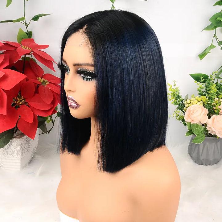 Ombre 1B Green Straight Hair 2x6 Lace Closure 8 Inch 200% Density Short Wig