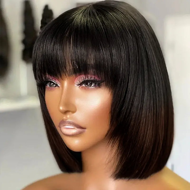 Ombre Chocolate Brown 2x6 Closure Lace Straight Human Hair Bob Wig With Bang